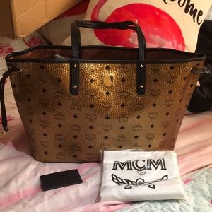 MCM Medium Project Visetos Tote  Metallic Gold